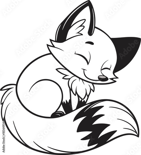 Cute sleeping fox line art