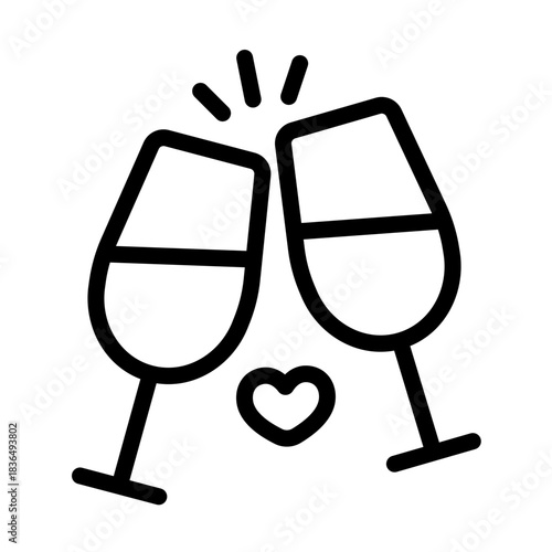 Outline icon of two champagne glasses clinking. Ideal for romantic celebrations, date night themes, Valentine's Day greetings, and event designs.