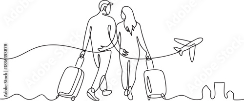 Lovers are traveling. Travel one-line drawing. Travel one-line drawing. one line Icon drawing