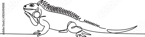 One continuous line drawing of beautiful iguana for company logo identity. Funny reptilian animal mascot concept for pet hobbyist association. one line Icon drawing