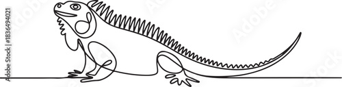 One continuous line drawing of beautiful iguana for company logo identity. Funny reptilian animal mascot concept for pet hobbyist association. one line Icon drawing