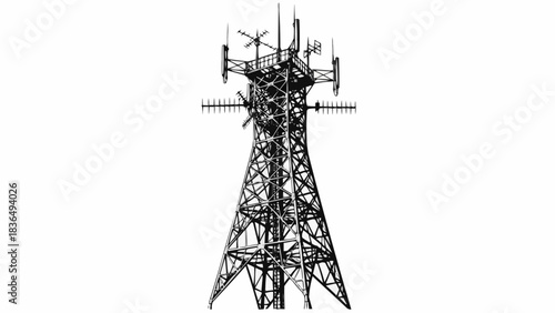 Detailed illustration of a tall communication tower structure isolated.