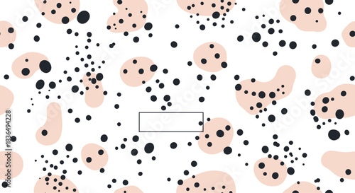 Abstract background with playful organic shapes and scattered black dots in a pink and black theme, with a central text box.
