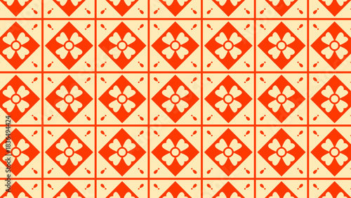 Minimal red retro tile repeat with symmetrical micro shapes for patterns, posters and templates