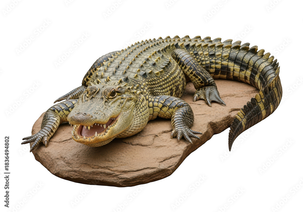 Fototapeta premium Detailed alligator reptile wildlife predator animal crocodile close-up teeth scales isolated on transparent background