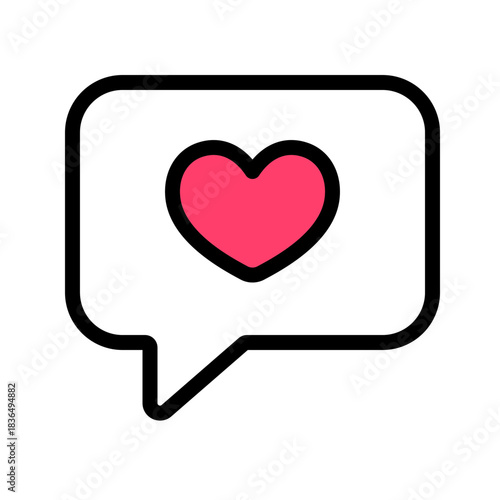 Colored outline icon of a chat bubble with a pink heart inside. Perfect for cute Valentine messages, romantic conversations, social love themes, and communication icons.