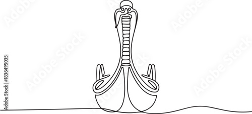 Front view of the boat for the festival. Onam one-line drawing. one line Icon drawing