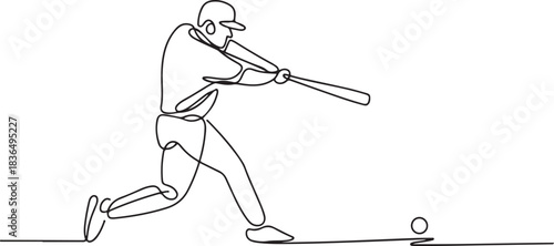 Continuous one line baseball player batter hit the ball. one line Icon drawing