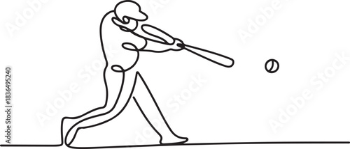 Continuous one line baseball player batter hit the ball. one line Icon drawing