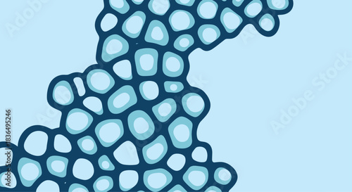 Abstract background design with an organic, cell-like pattern in shades of blue, resembling water bubbles or stone paving.