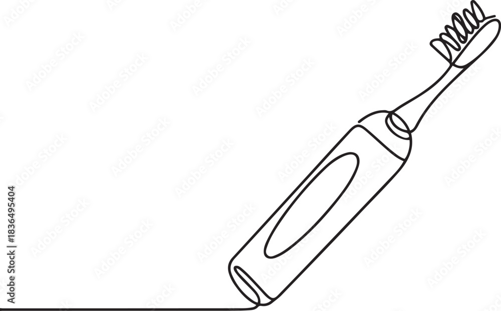 Obraz premium Minimalist one line drawing of an electric toothbrush. Single continuous line art for dental care, personal hygiene, bathroom icon. one line Icon drawing
