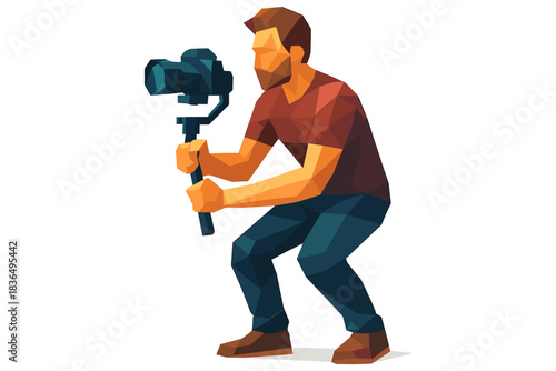 Low poly art of man filming with gimbal camera