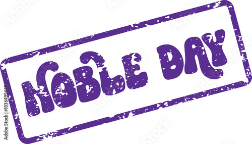 Distressed purple rubber stamp with Noble Day text in a classic elegant typeface