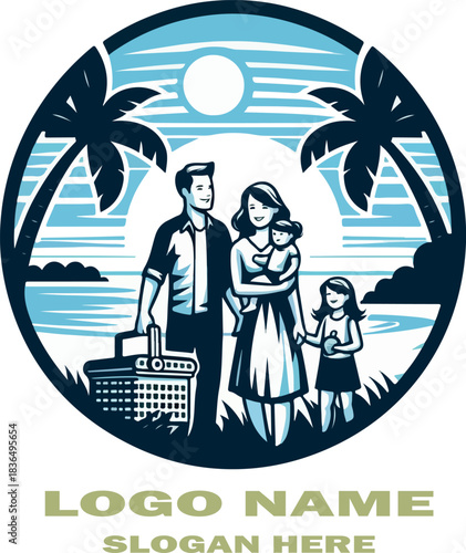 Family picnic beach logo vector white background .