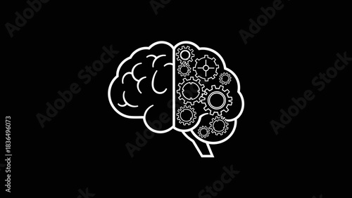 Brain with Gears Concept for Cognitive Processes Mental Functions Thinking Mechanisms Intellect Machine Mindset Symbolizing Intelligence and Analytical Abilities in Dark Background