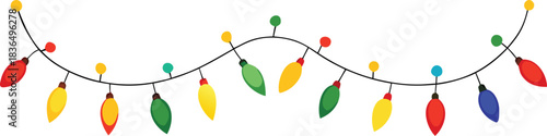Christmas lights isolated, festive string of colorful holiday lights, Christmas decoration lights seamless design elements, glowing lights set for greeting card design, bright garlands - vector
