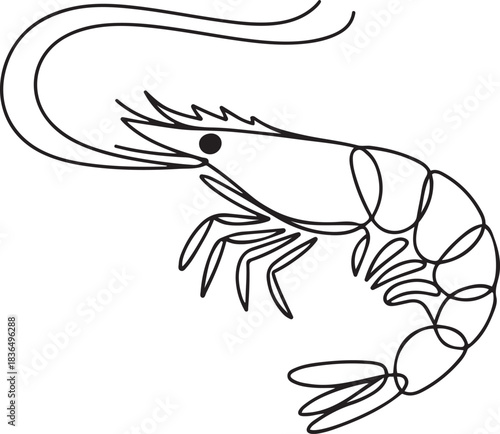 Shrimp continuous one line drawing. Ocean animal sea food concept. one line Icon drawing