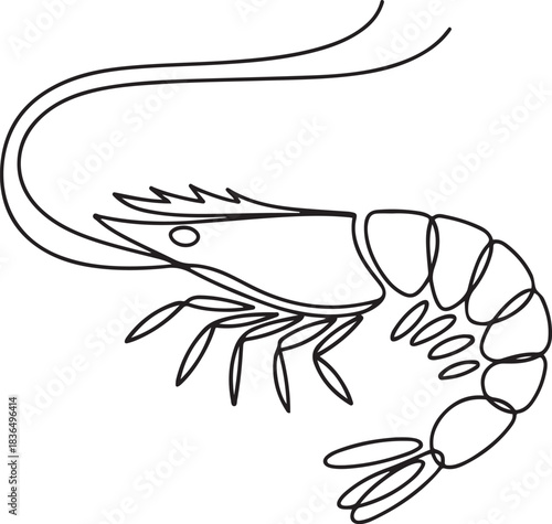 Shrimp continuous one line drawing. Ocean animal sea food concept. one line Icon drawing