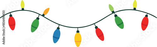 Christmas lights isolated, festive string of colorful holiday lights, Christmas decoration lights seamless design elements, glowing lights set for greeting card design, bright garlands - vector
