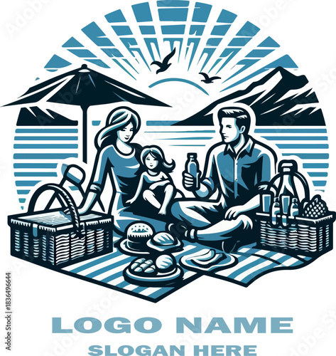 Family picnic beach logo vector white background .