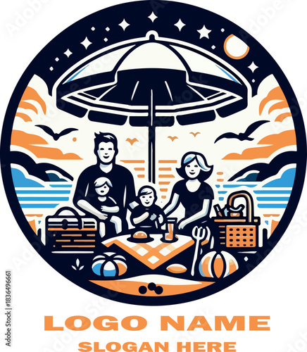 Family picnic beach logo vector white background .
