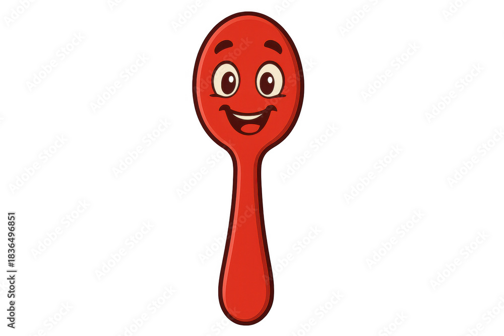 Fototapeta premium Red cartoon spoon character playfully smiling, representing happiness, culinary joy, and kitchen themes, transparent background