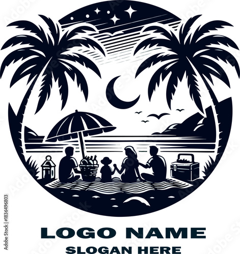 Family picnic beach logo vector white background .