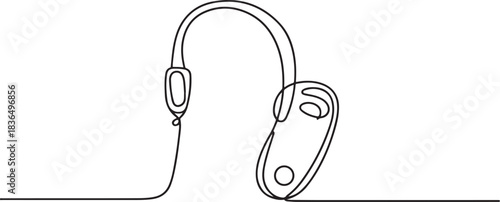 Hearing aid drawn by a line. International Day of Sign Languages. International Week of the Deaf. One line drawing for different uses. one line Icon drawing