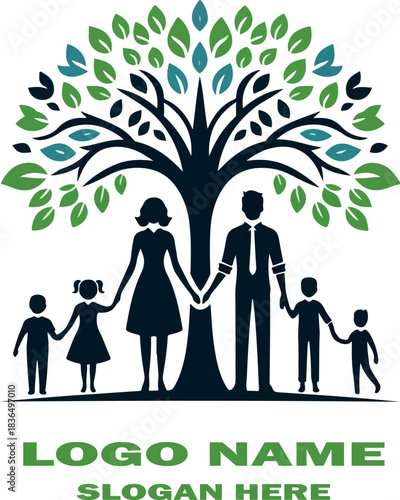 Family tree clipart logo icon vector white background .
