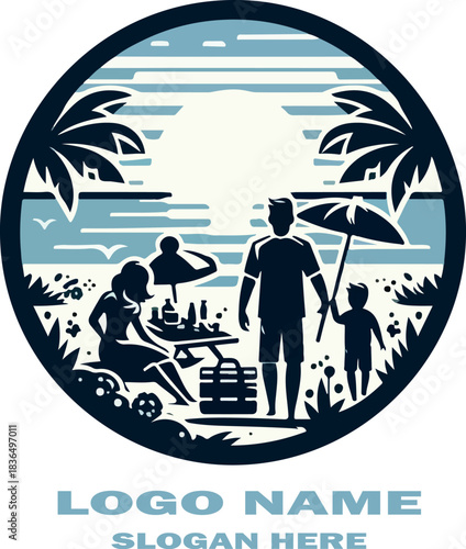 Family picnic beach logo vector white background .