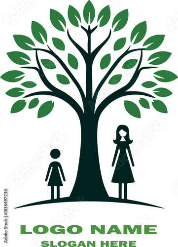 Family tree clipart logo icon vector white background .