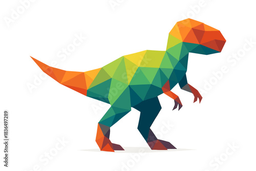 Colorful geometric dinosaur with vibrant low poly design on white background