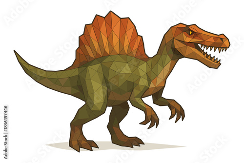 Polygonal spinosaurus roaring with fierce energy