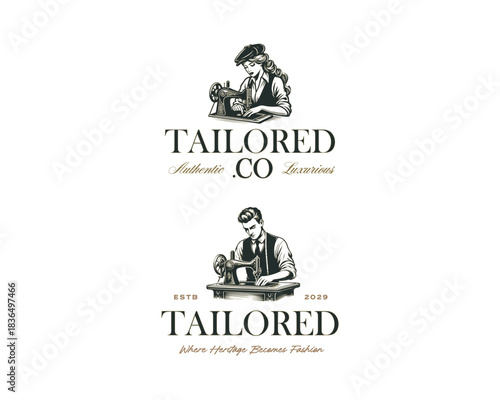 vintage Tailor sewing textile garment company logo
