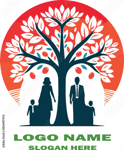 Family tree clipart logo icon vector white background .
