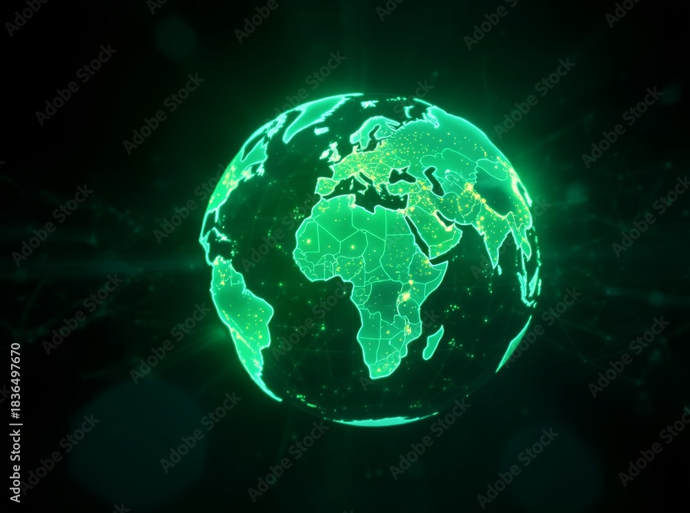 Fototapeta premium Global digital network and technology concept with glowing earth planet