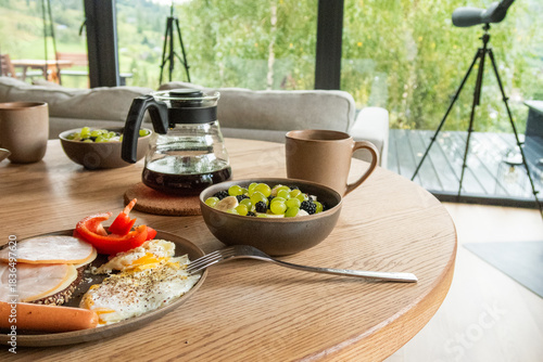 Cozy Healthy Breakfast with Coffee in a Modern Scandinavian Interior