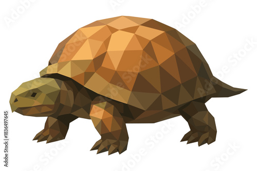 Low poly tortoise in geometric style on white background