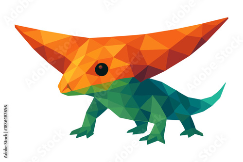 Colorful geometric lizard in low poly style on white background
