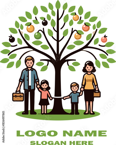 Family tree clipart logo icon vector white background .