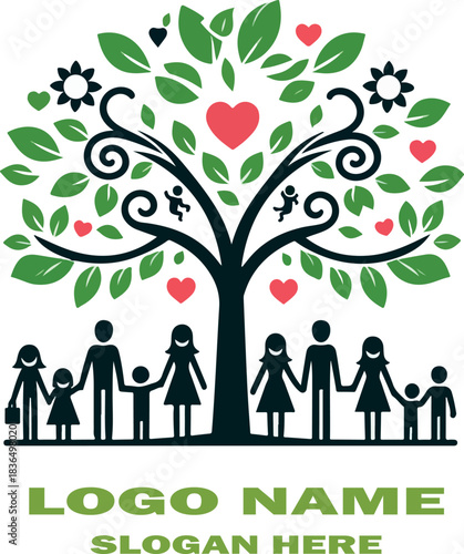 Family tree clipart logo icon vector white background .