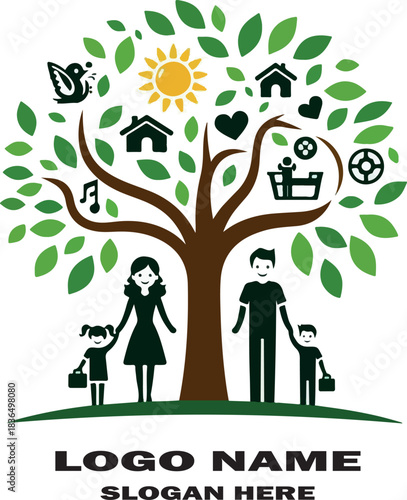 Family tree clipart logo icon vector white background .