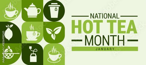 National hot tea month Geometric shape pattern background, banner, card or poster design template is observed every year during January, to raise awareness about the mission. Vector illustration.