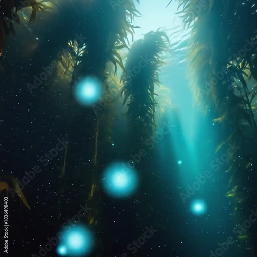 Bioluminescent Kelp Forest Night Drift — Cinematic Underwater 4K Stock Footage (Square / 1:1)
