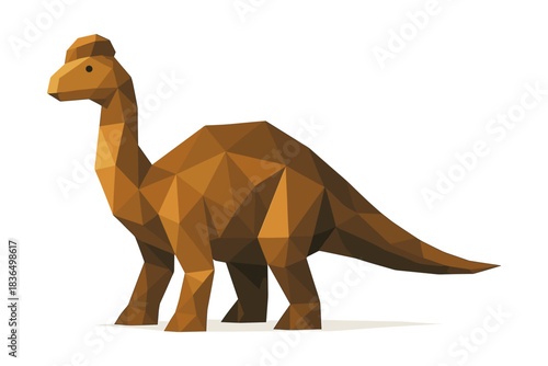 Geometric brown dinosaur in low poly design on white background