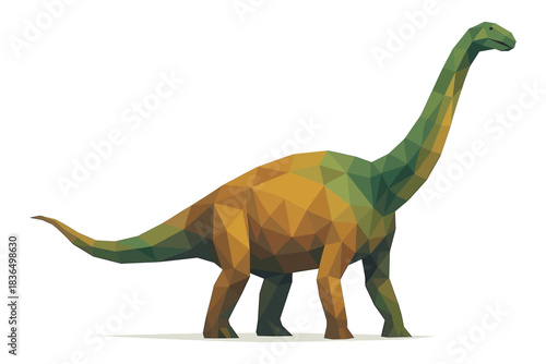 Low poly dinosaur design featuring geometric abstract style in green and brown