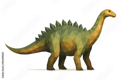 Low poly dinosaur with spikes in geometric style on white background