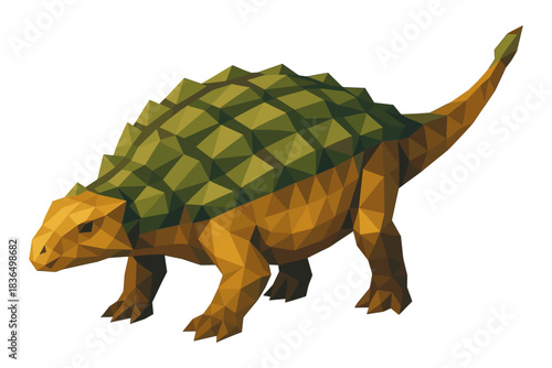 Low poly ankylosaurus with geometric patterns in green and brown