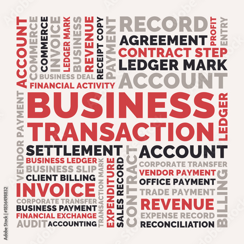 Business Transaction Square Word Cloud, Accounting Finance record and corporate payment terms