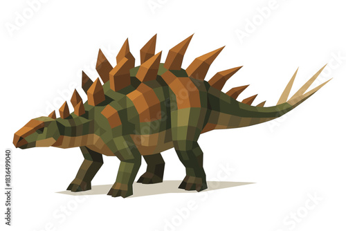 Geometric low poly stegosaurus in earth tones